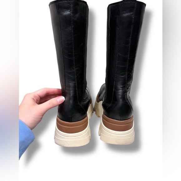 ALOHAS Roxie Marcona Black and Cream Chunky Leather Platform Boots Size 38 - Picture 7 of 10
